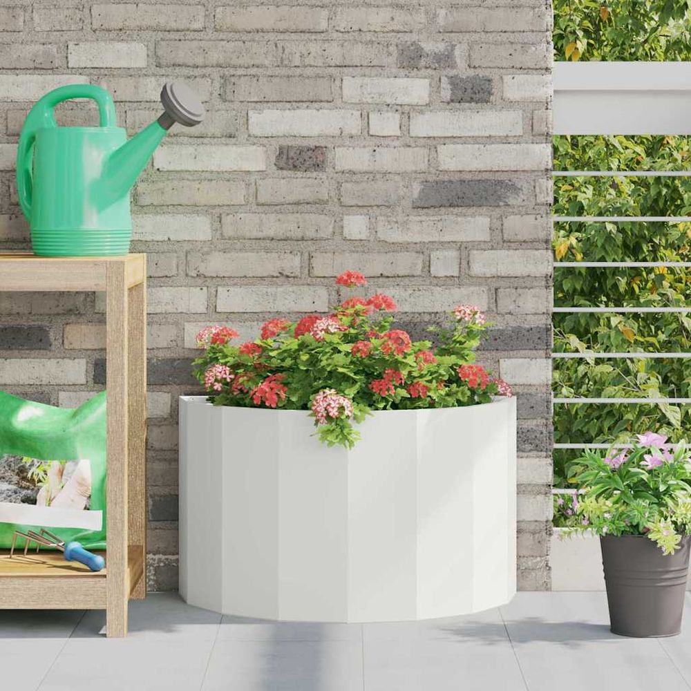 Jardinière demi-ronde en acier pour balcon terrasse blanc 60x30x35 cm