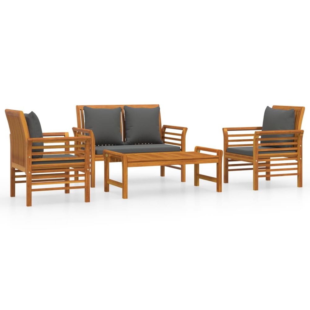 Salon de jardin 4 pcs avec coussins bois d'acacia solide