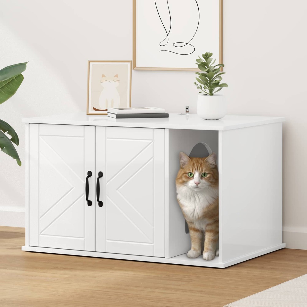 Maison pour chat blanc brillant 85 x 55 x 50 cm