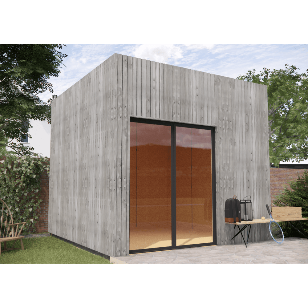 Bureau de jardin 4 saisons en bois 3,3 x 3,5 x 3,2 m / isolation re2020 / menuiseries alu k-line