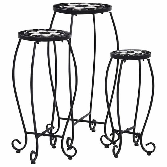 Tables mosaïque 3 pcs noir et blanc céramique