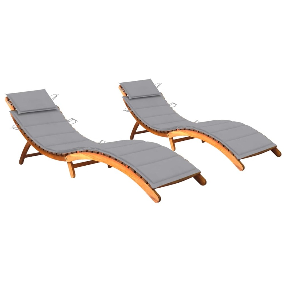 Lot de 2 transats chaise longue bain de soleil lit de jardin terrasse meuble d'extérieur avec coussins bois d'acacia solide 0