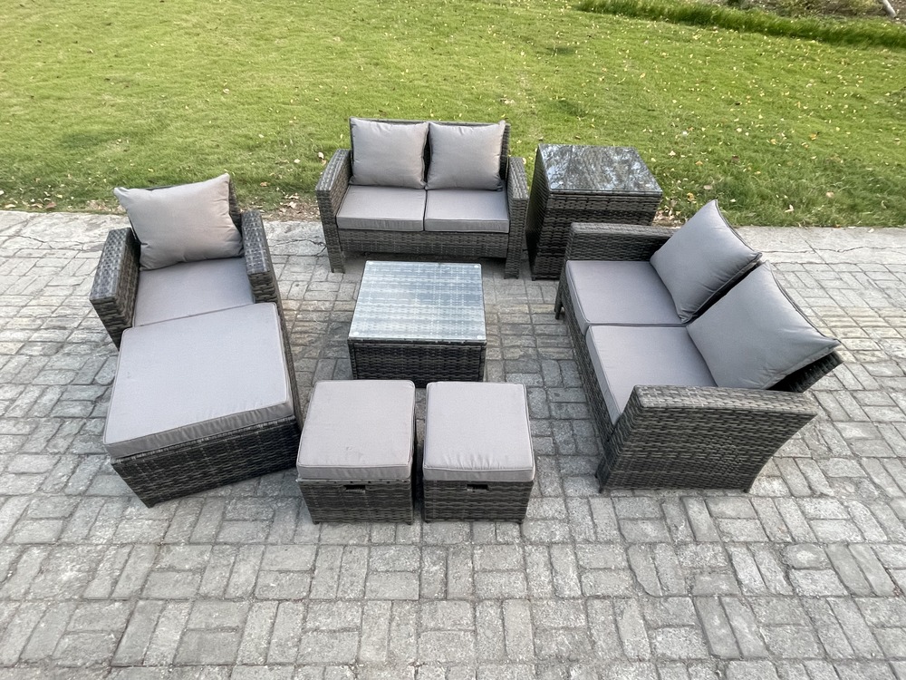 8 places ensemble de meubles de jardin en rotin ave table basse chaise table d'appoint gris foncé