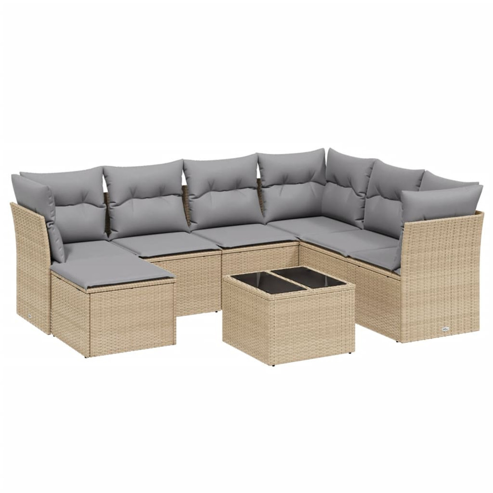 Salon de jardin avec coussins 8pcs mélange beige résine tressée