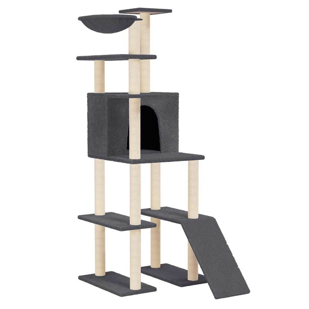 Arbre à chat avec griffoirs en sisal gris foncé 166 cm