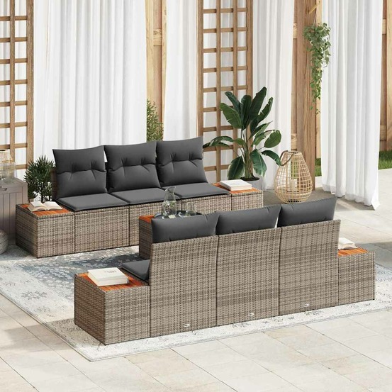Ensemble de canapé de jardin avec coussin 7 pcs gris poly rotin