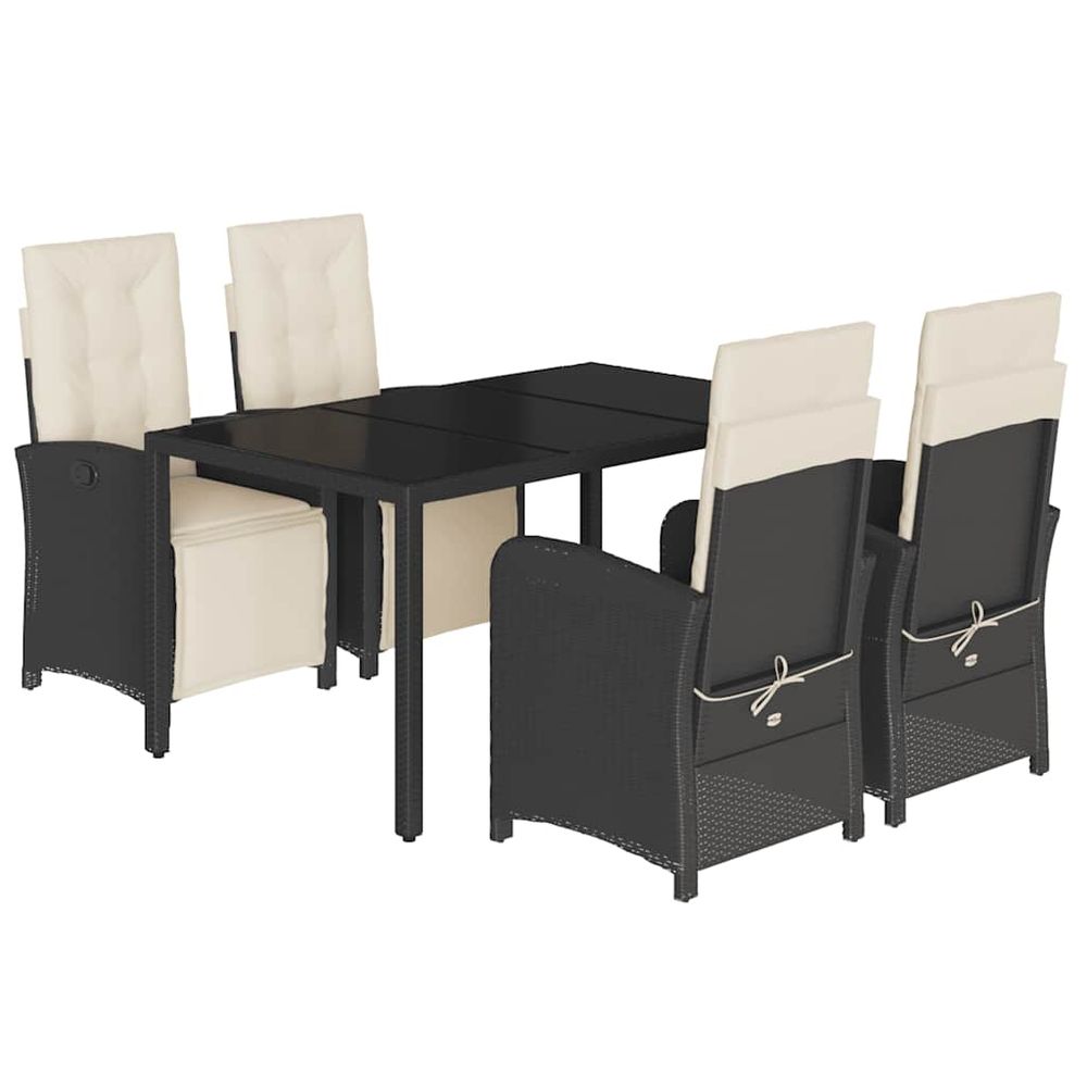 Ensemble à manger de jardin coussins 5pcs noir résine tressée