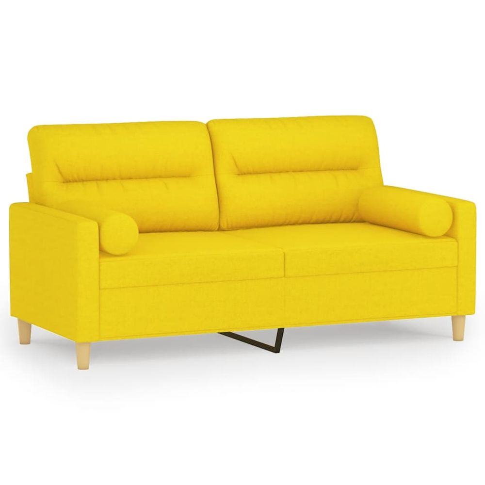 Canapé 2 places avec oreillers jaune clair 140 cm tissu
