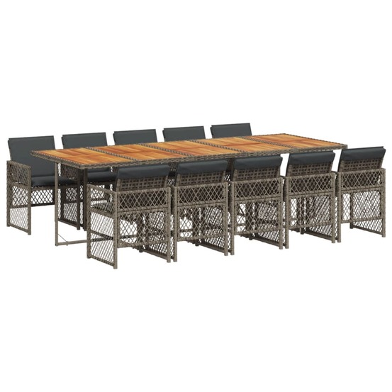 Ensemble à manger de jardin 11pcs avec coussins gris poly rotin