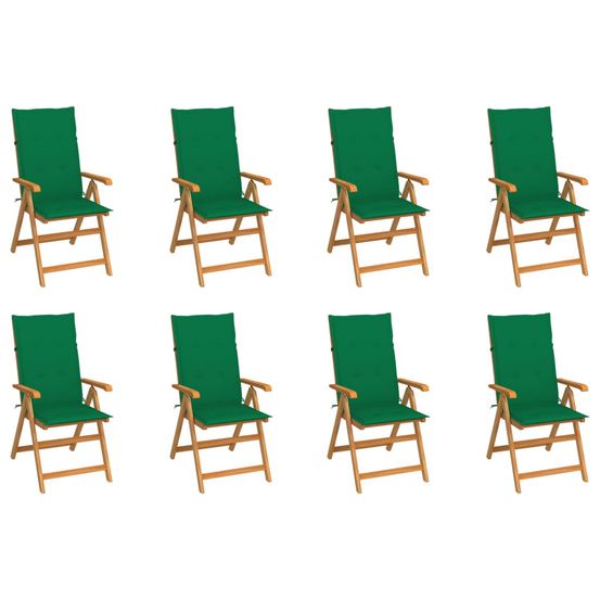 Fauteuils pliants inclinables avec coussins, 8 pièces, en teck massif