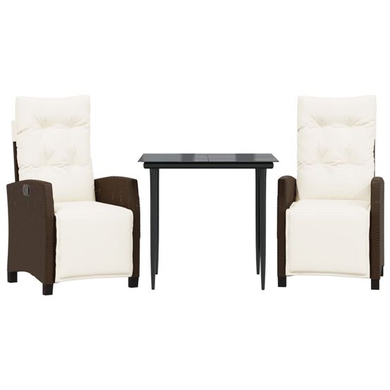 Ensemble à manger de jardin 3 pcs et coussins marron poly rotin