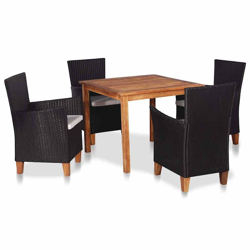 Ensemble à manger d'extérieur 5 pcs résine tressée noir marron