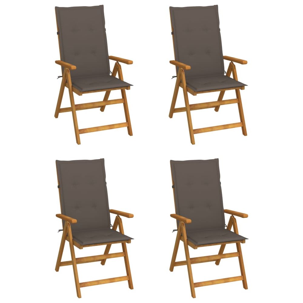 Fauteuils pliants inclinables 4 pièces avec coussins en bois d'acacia massif