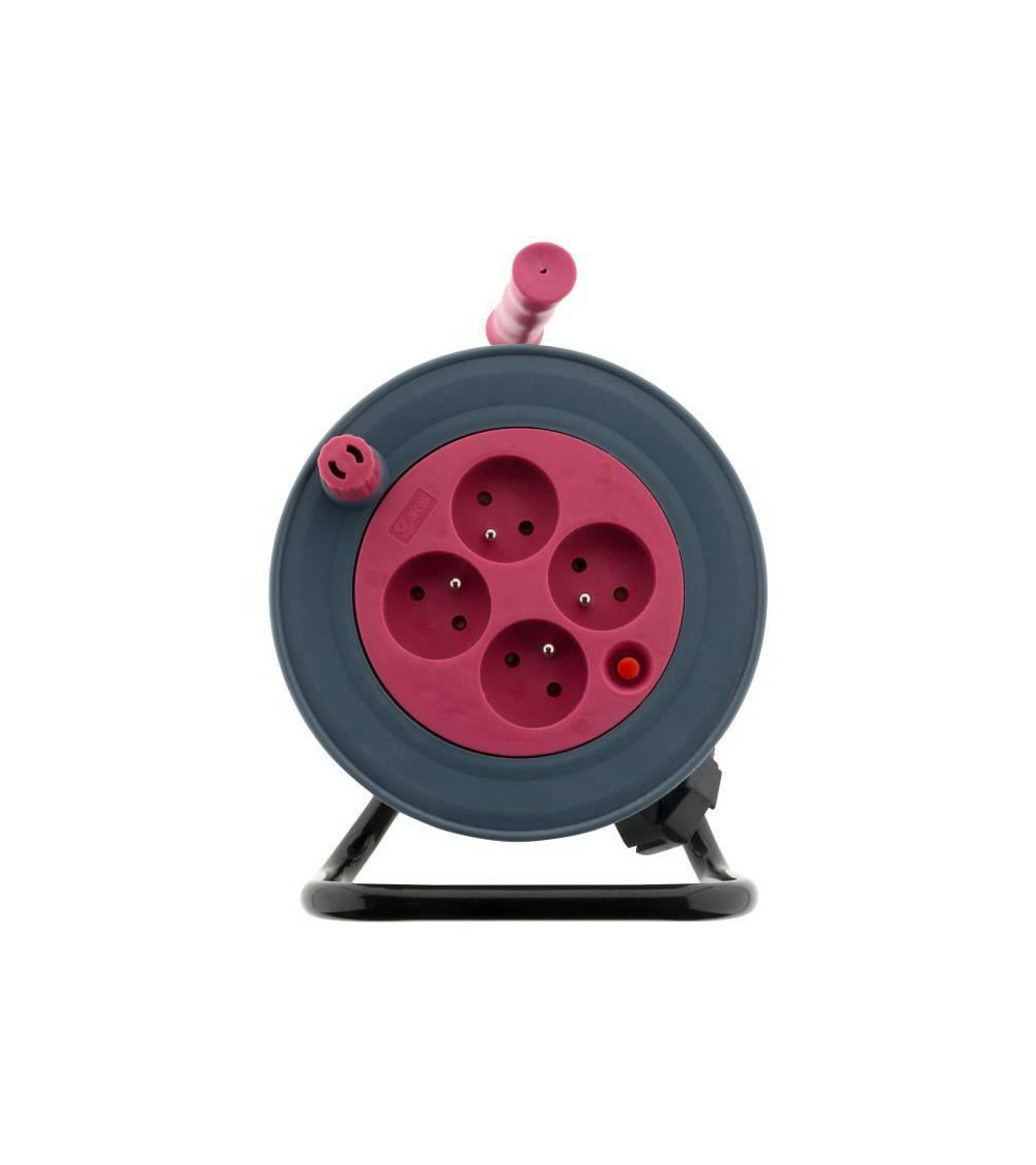 Enrouleur ménager - 4 prises 2p+t - 3g1 mm² - 15 m - rose
