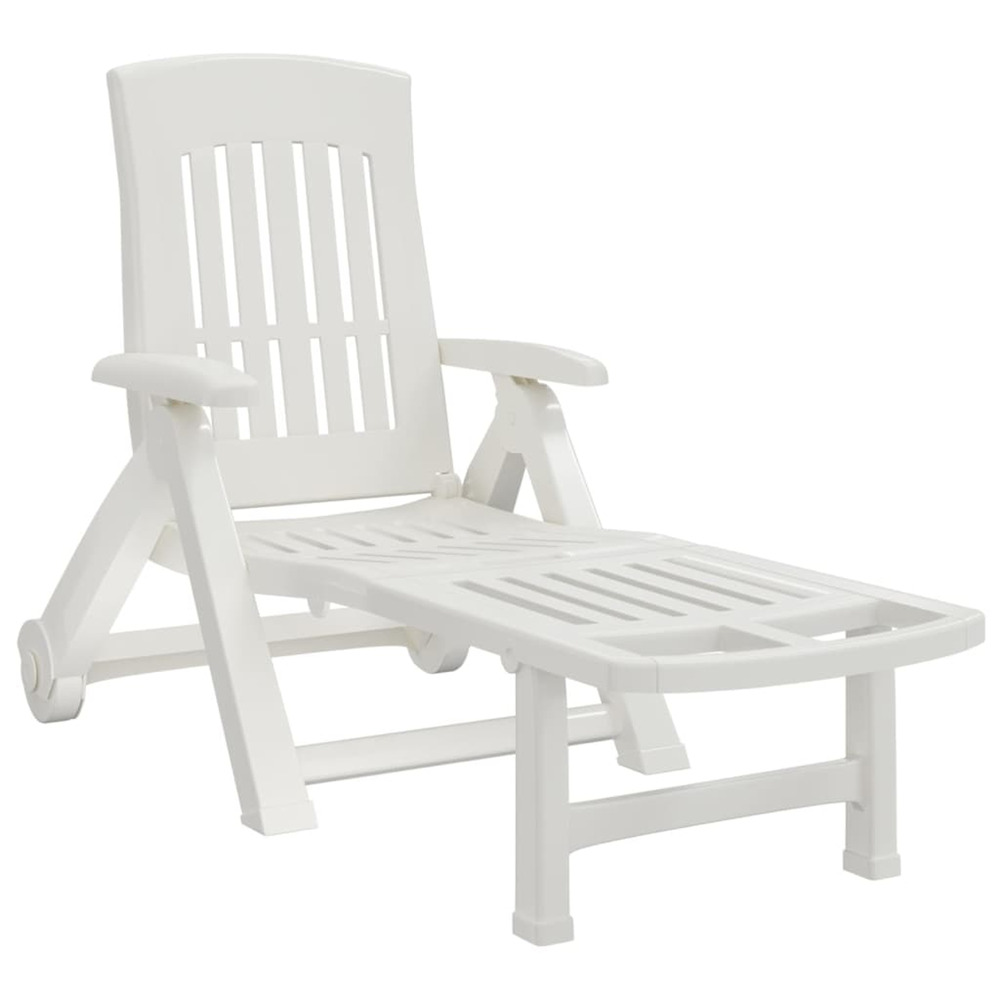 Chaise longue pliable avec roues blanc pp bain de soleil