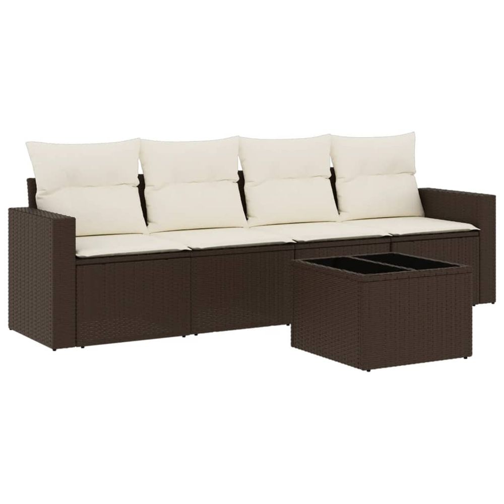 Salon de jardin avec coussins 5 pcs marron résine tressée