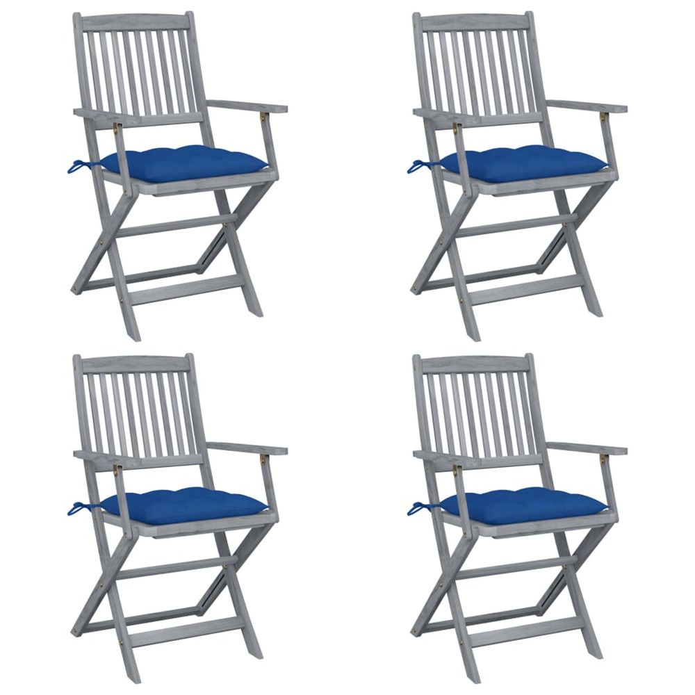 Chaises pliantes 4 pièces avec coussins en bois d'acacia massif