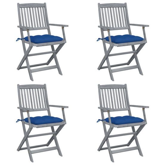 Chaises pliantes 4 pièces avec coussins en bois d'acacia massif