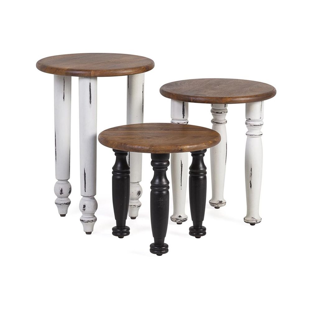 Lot de 3 tables basses bois blanc - décoration d'autrefois