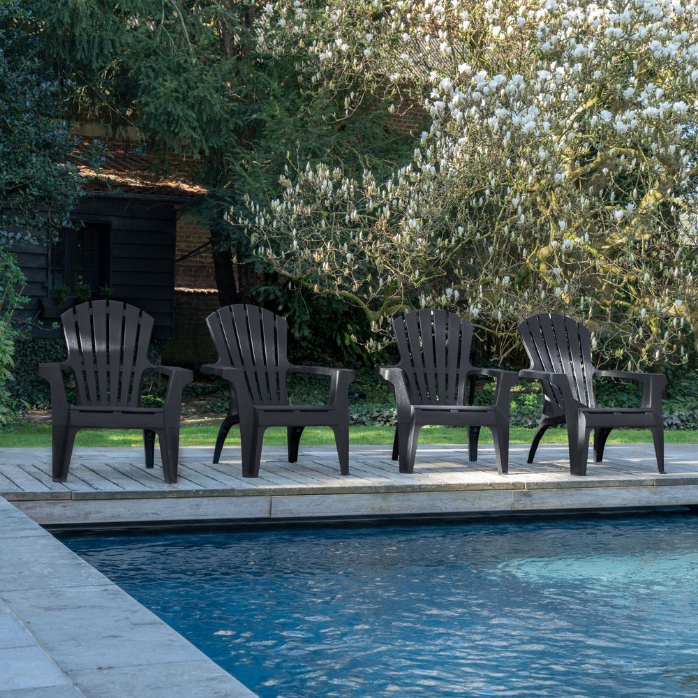 Lot de 4 fauteuils adirondack de jardin en résine empilables anthracite