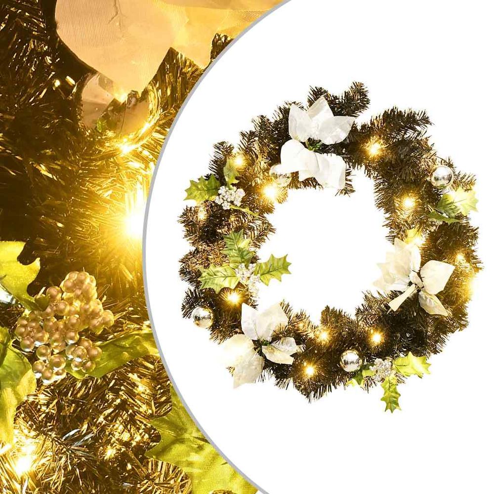 Couronne de noël avec lumières led noir 60 cm pvc