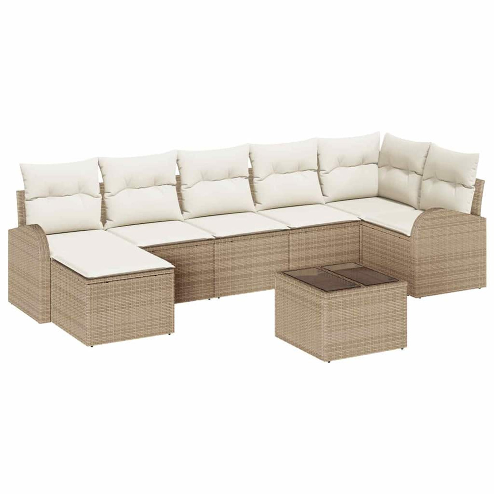 Ensemble de canapé de jardin 8 pcs beige poly rotin