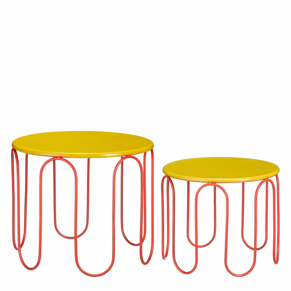 Mica decorations dione table d'appoint - lot de 2 - h40 x ø46 cm - métal - jaune