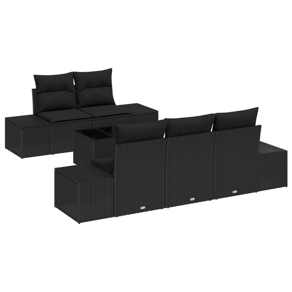 Ensemble de canapé de jardin de 6 pièces avec oreillers noir rattan poly