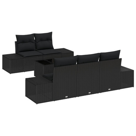 Ensemble de canapé de jardin de 6 pièces avec oreillers noir rattan poly