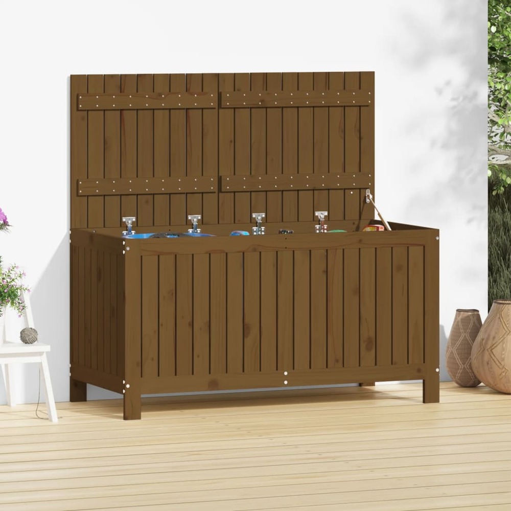 Boîte de rangement de jardin marron miel 121x55x64 cm bois pin