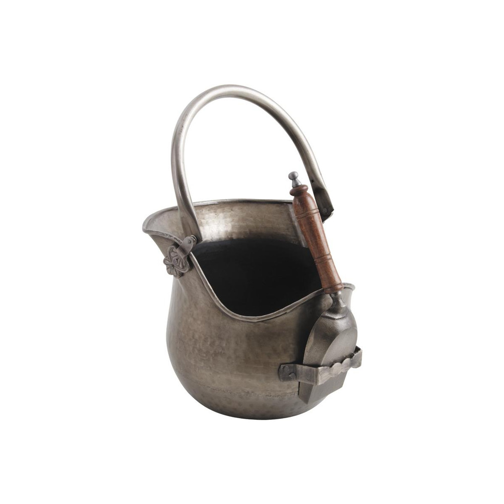 Seau à cendres avec pelle en étain antique
