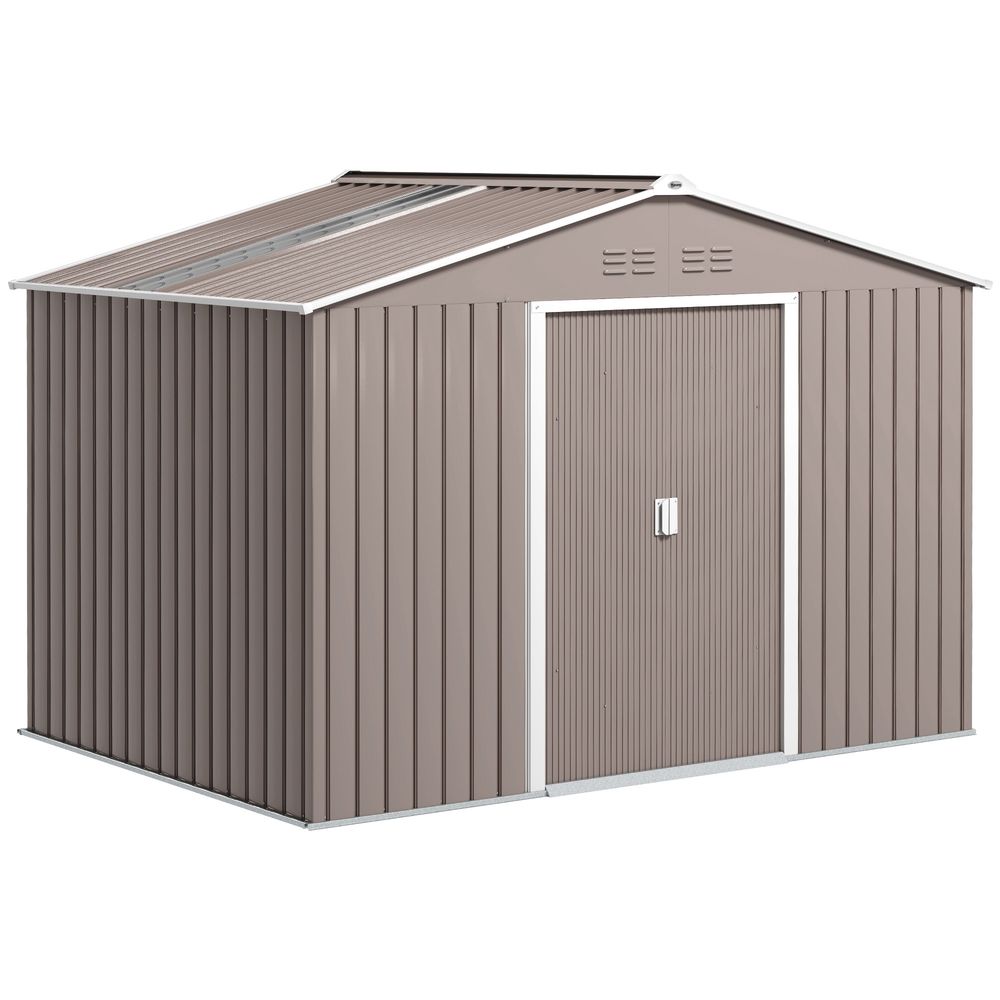 Abri de jardin acier galvanisé grand rangement portes coulissantes 277x195cm gris clair - comfortxl outdoor living