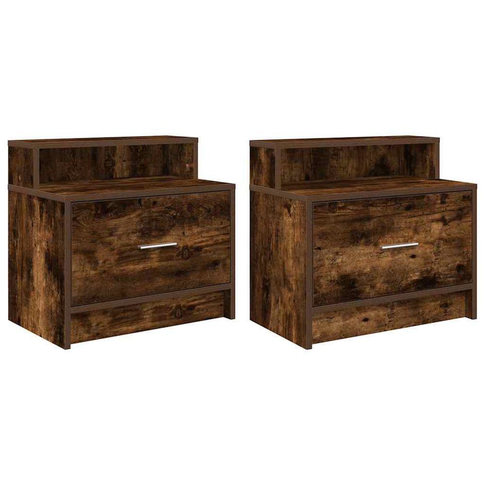 Tables de chevet avec tiroir 2 pcs chêne fumé 51x31x47 cm
