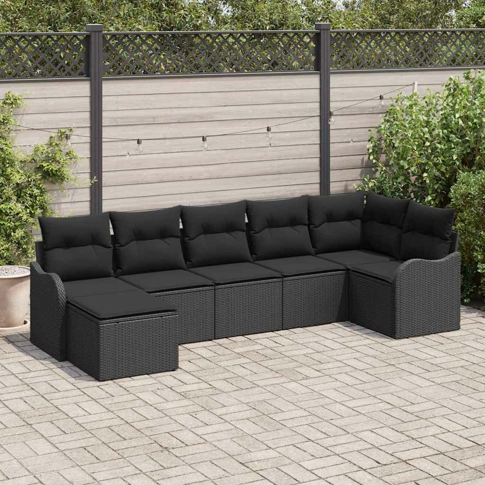 Ensemble de canapé de jardin avec coussin 7 pcs noir poly rotin