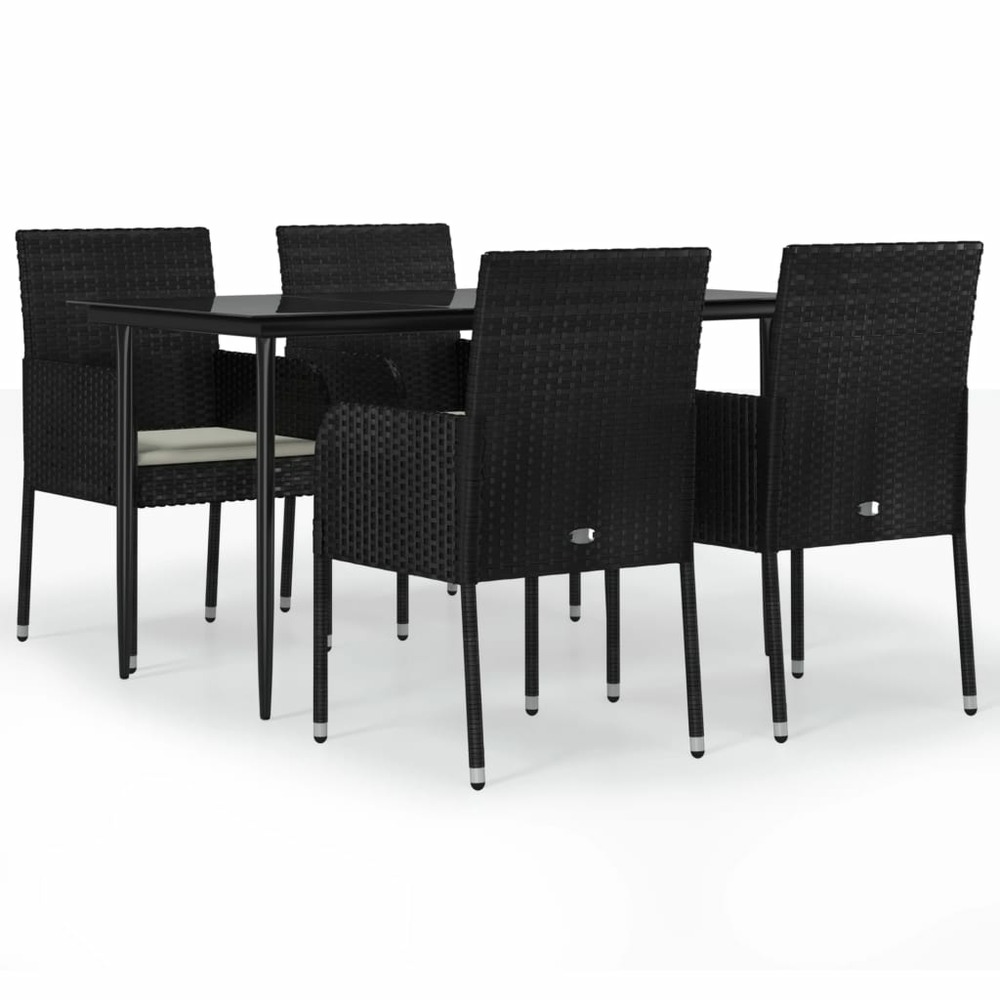 Ensemble à manger de jardin coussins 5pcs noir résine tressée