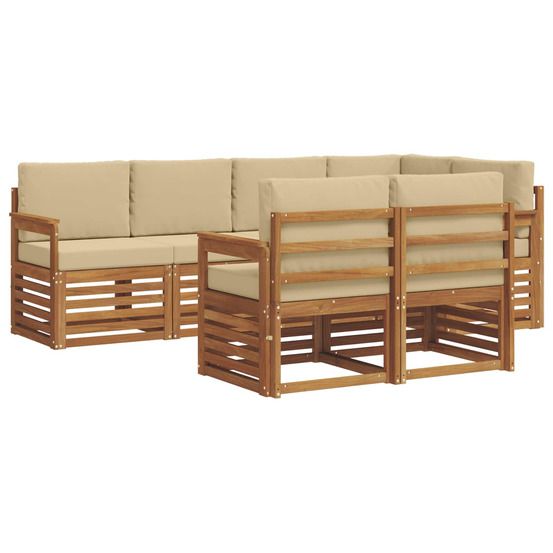 Ensemble de canapés d'extérieur 7 pc naturel et beige polyester