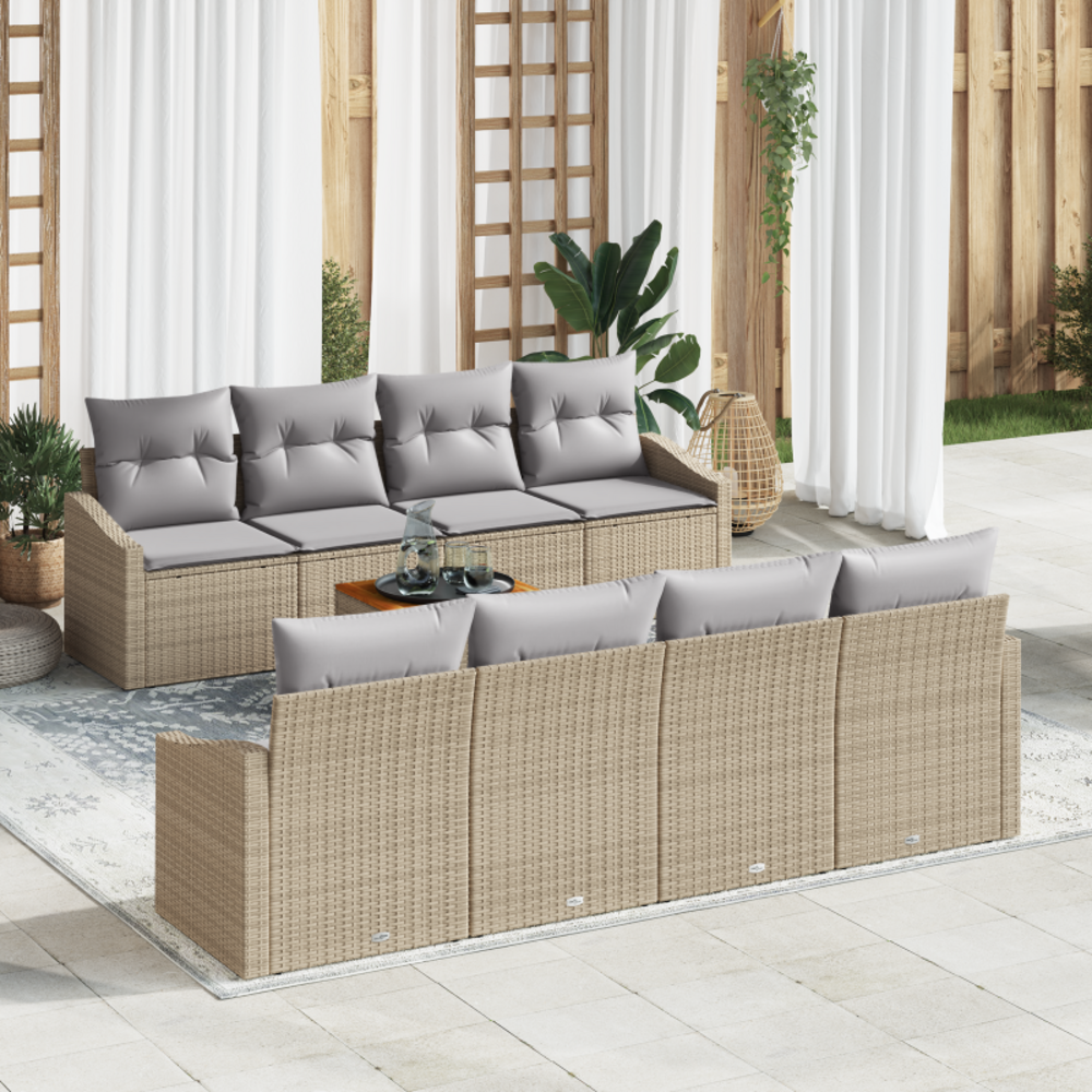 Ensemble de canapé de jardin 7 pièces avec coussins beige poly rotin acacia