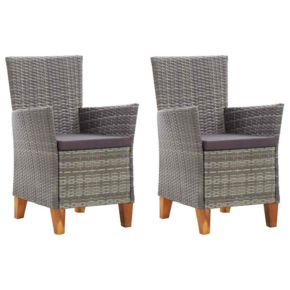 Chaises de jardin lot de 2 avec coussins résine tressée gris