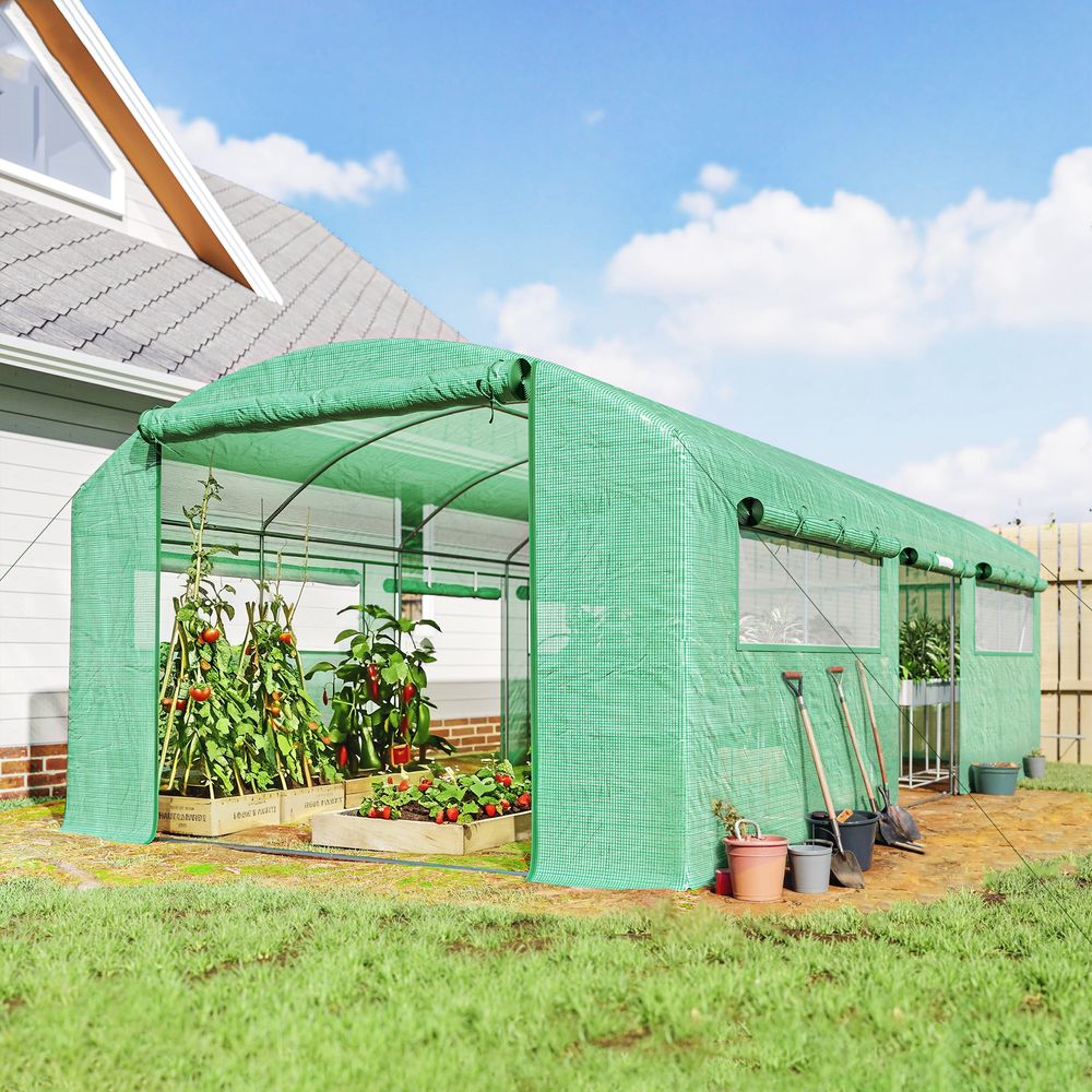 Serre tunnel de jardin pe 140 g/m² 594 x 300 x 200 cm verte potager 3 accès - comfortxl outdoor living