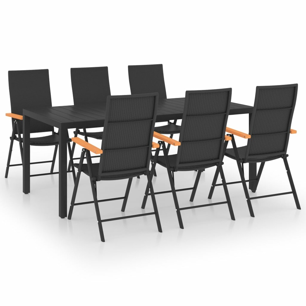 Ensemble à manger de jardin 7 pcs noir et marron