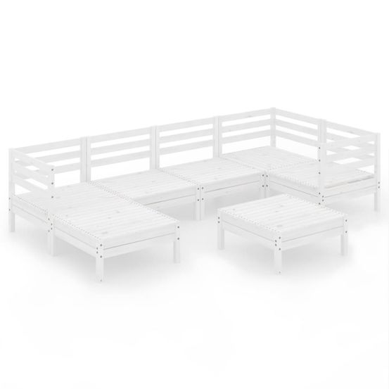Salon de jardin 7 pcs bois de pin massif blanc