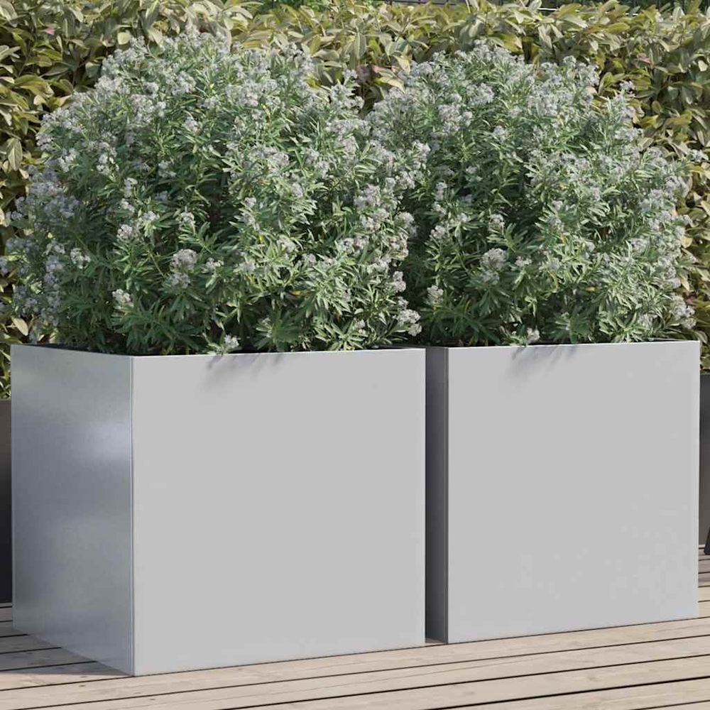 Ensemble 2 pots de jardin acier galvanisé durable résistant intempéries pour fleurs argenté 49x47x46cm