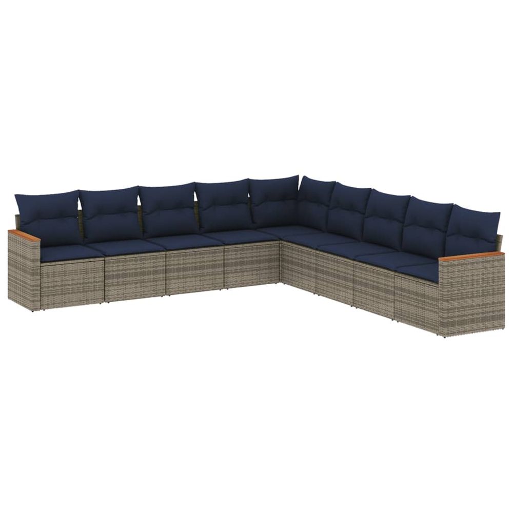Ensemble de canapé de jardin 9 pcs avec coussins gris résine tressée