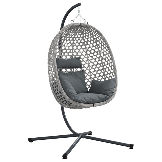 Panier de chaise œuf suspendue avec support gris osier