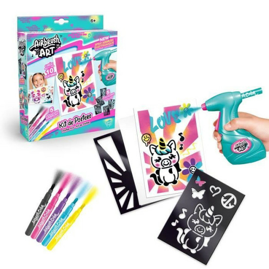 - airbrush art - kit de création de posters avec spray électronique, pochoirs et feutres - air 015