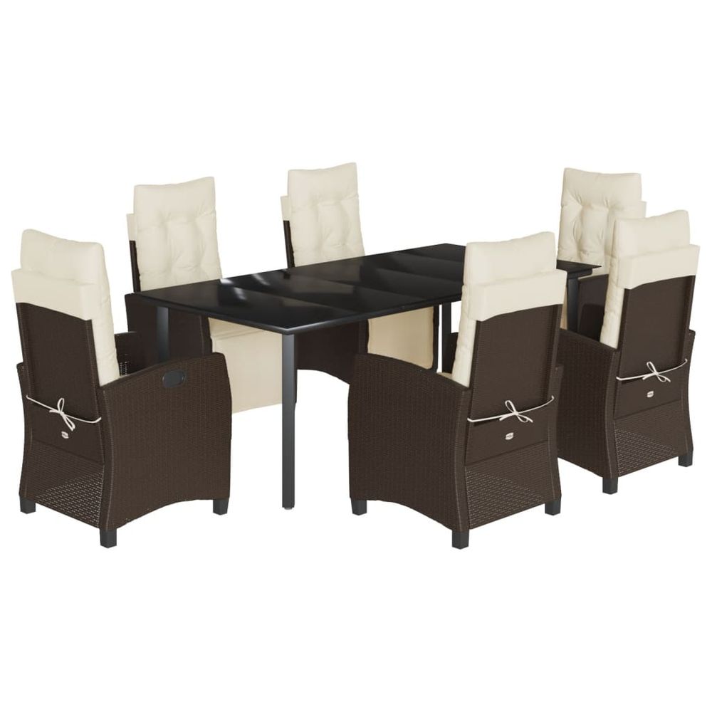 Ensemble à manger de jardin et coussins 7 pcs marron rotin