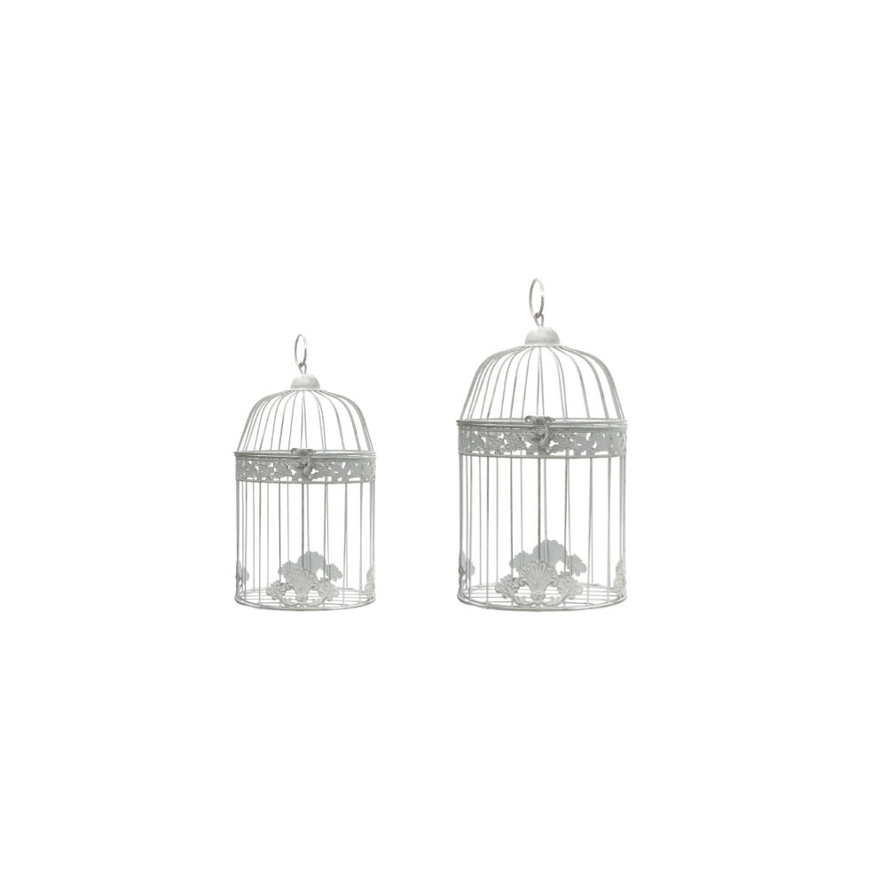 Cage ronde en métal blanc vieilli ø.15 x ht.25 cm