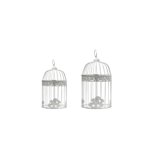 Cage ronde en métal blanc vieilli ø.15 x ht.25 cm