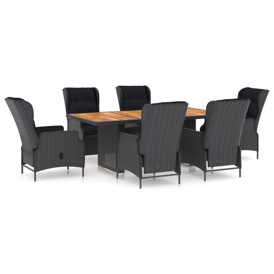 Mobilier à dîner 7 pièces avec coussins résine tressée gris foncé