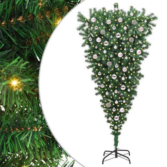 Sapin de noël artificiel pré-éclairé à l'envers avec ensemble de boules